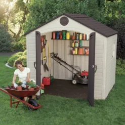 8′ wide x 7′ 4 deep plastic storage shed