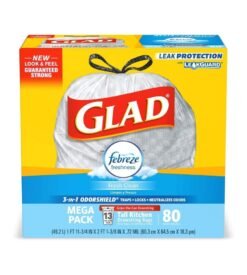 Glad Tall Kitchen Drawstring Trash Bags ?C OdorShield 13 Gallon Grey Trash Bag. Febreze Fresh Clean ?C 80 Count