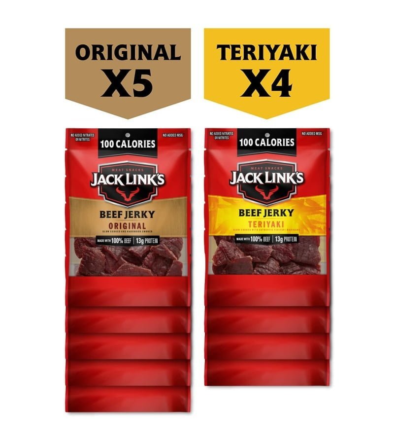 Jack Link-s Beef Jerky Variety Pack Includes Original and Teriyaki Flavors. On the Go Snacks. 13g of Protein Per Serving. 9 Count of 1.25 Oz Bags - Image 7