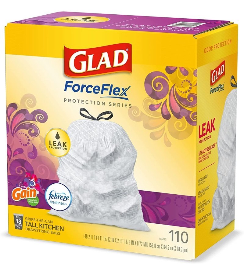 Glad Trash & Food Storage ForceFlex Protection Series Tall Trash Bags. 13 Gal. Gain Moonlight Breeze with Febreze. 110 Ct (Package May Vary) - Image 10