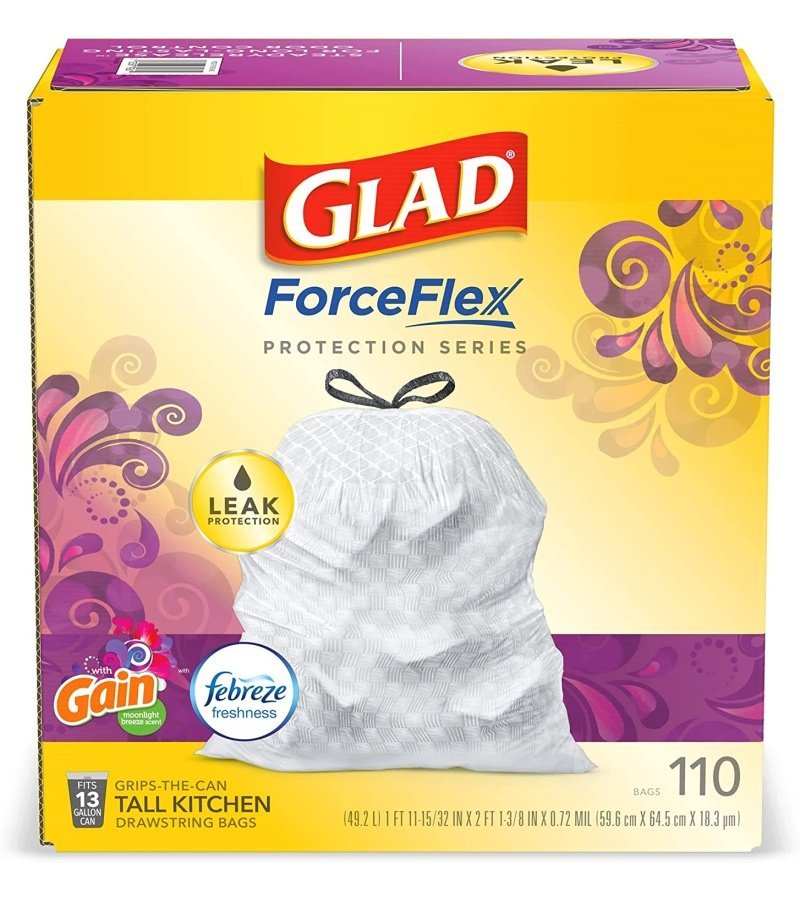 Glad Trash & Food Storage ForceFlex Protection Series Tall Trash Bags. 13 Gal. Gain Moonlight Breeze with Febreze. 110 Ct (Package May Vary) - Image 12