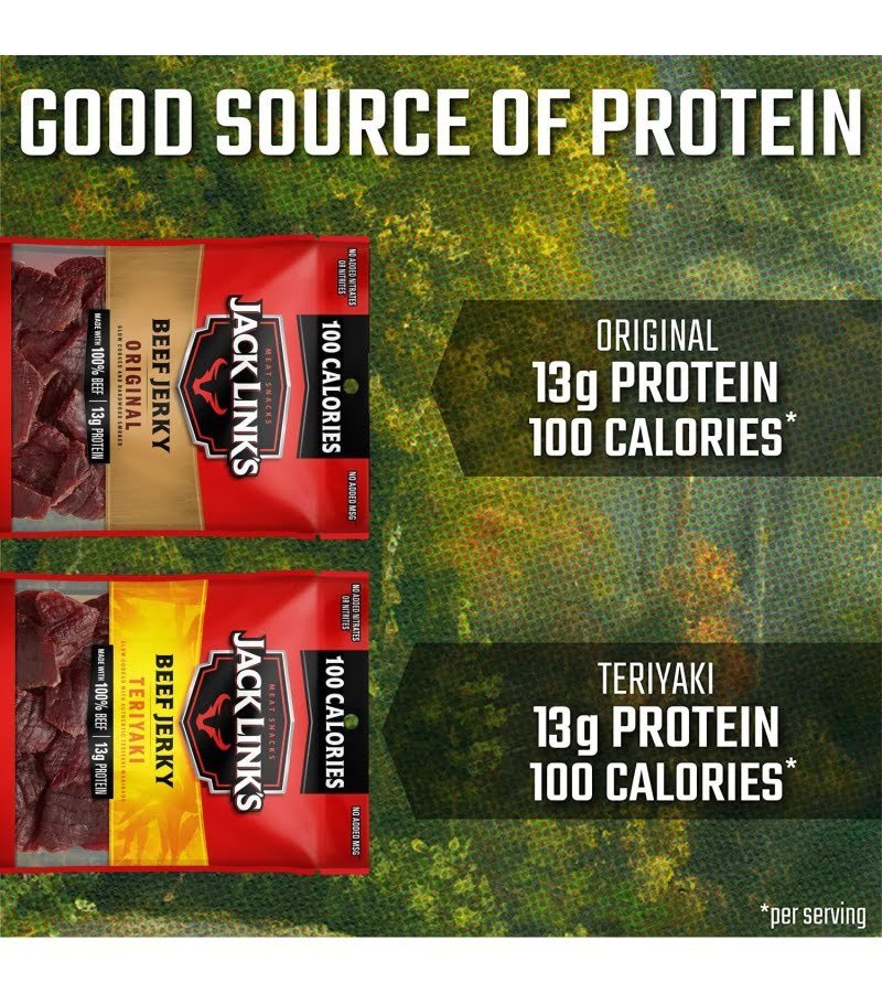 Jack Link-s Beef Jerky Variety Pack Includes Original and Teriyaki Flavors. On the Go Snacks. 13g of Protein Per Serving. 9 Count of 1.25 Oz Bags - Image 5