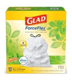 GLAD ForceFlex Tall Kitchen Drawstring Trash Bags. 13 Gallon White Trash Bag for Kitchen Trash Can. Gain Original Scent. Odor Shield. Odor Eliminator. Leak Protection. 110 Count
