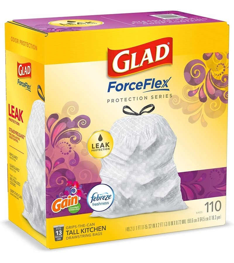 Glad Trash & Food Storage ForceFlex Protection Series Tall Trash Bags. 13 Gal. Gain Moonlight Breeze with Febreze. 110 Ct (Package May Vary) - Image 9