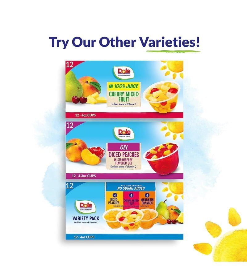 Dole Fruit Bowls Cherry Mixed Fruit in 100% Juice. Gluten Free Healthy Snack. 4 Oz. 12 Count - Image 6