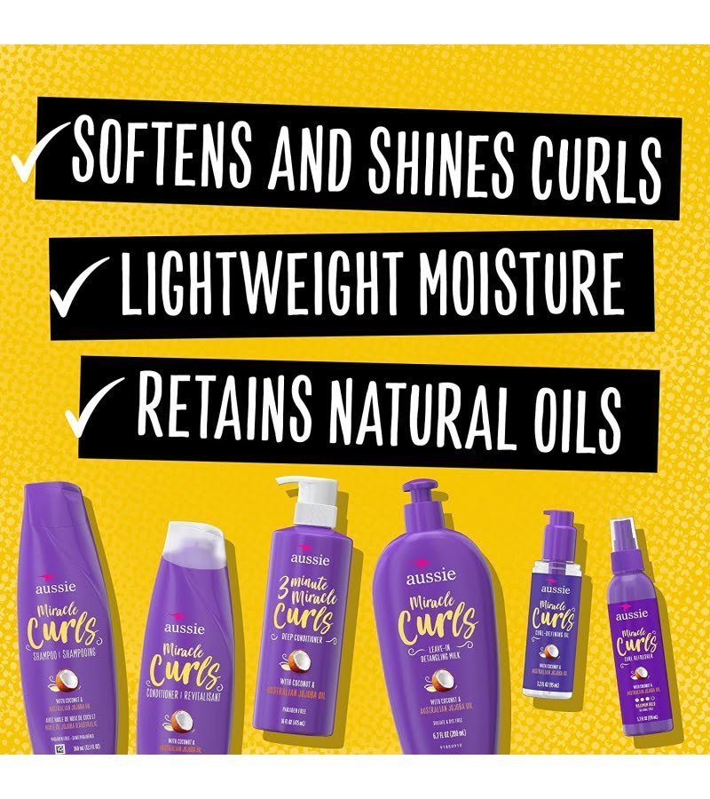 Aussie Miracle Curls Collection: Shampoo. Conditioner. Deep Conditioner. Spray Gel. Detangling Milk. and Oil Hair Treatment (6 Piece Set) - Image 2