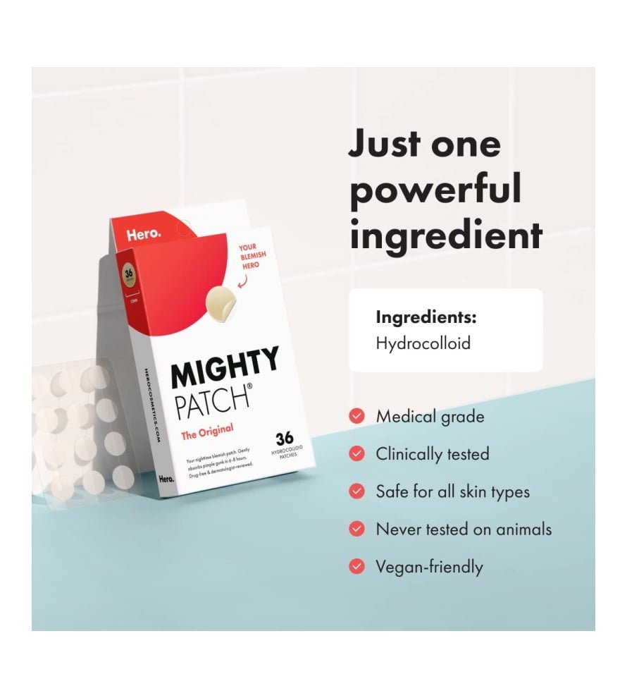 Mighty Patch Original from Hero Cosmetics ?C Hydrocolloid Acne Pimple Patch for Covering Zits and Blemishes. Spot Stickers for Face and Skin. Vegan-friendly and Not Tested on Animals (36 Count) - Image 5
