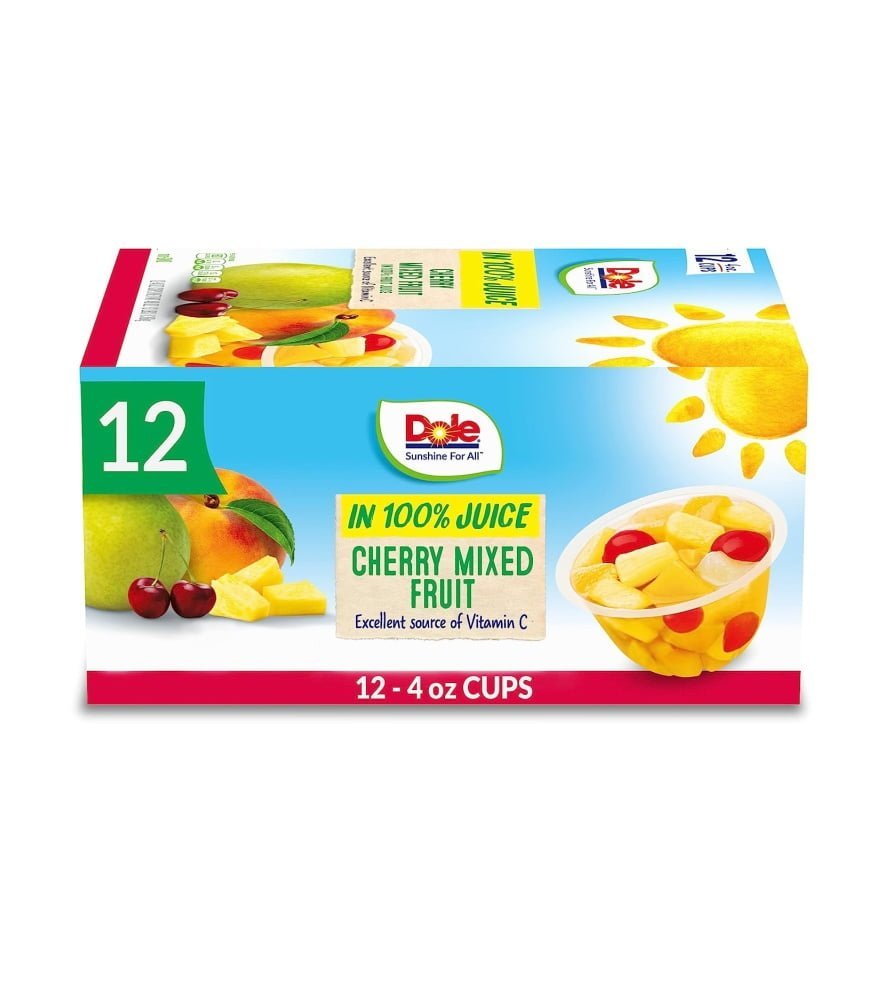 Dole Fruit Bowls Cherry Mixed Fruit in 100% Juice. Gluten Free Healthy Snack. 4 Oz. 12 Count