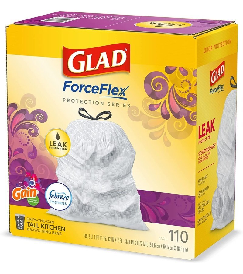 Glad Trash & Food Storage ForceFlex Protection Series Tall Trash Bags. 13 Gal. Gain Moonlight Breeze with Febreze. 110 Ct (Package May Vary) - Image 8