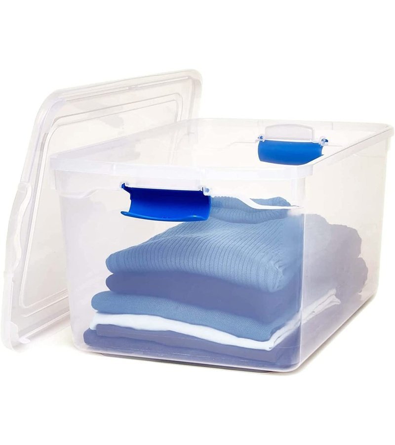 HOMZ Heavy Duty Modular Stackable Storage Tote Containers with Latching Lids. 66 Quart Capacity. Clear. 2 Pack - Image 4