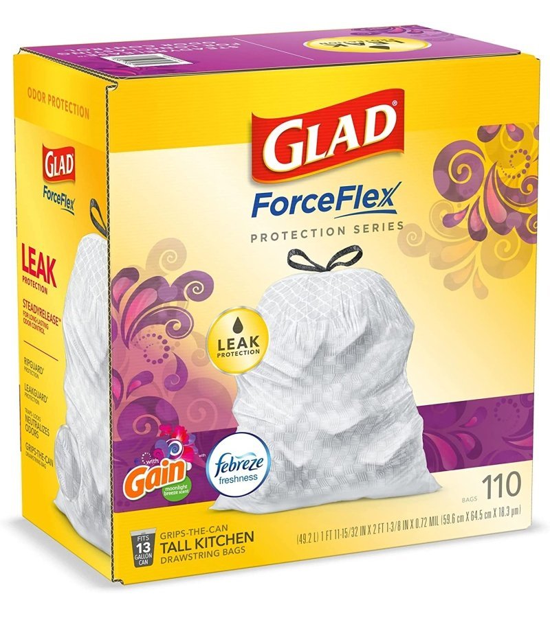 Glad Trash & Food Storage ForceFlex Protection Series Tall Trash Bags. 13 Gal. Gain Moonlight Breeze with Febreze. 110 Ct (Package May Vary) - Image 7