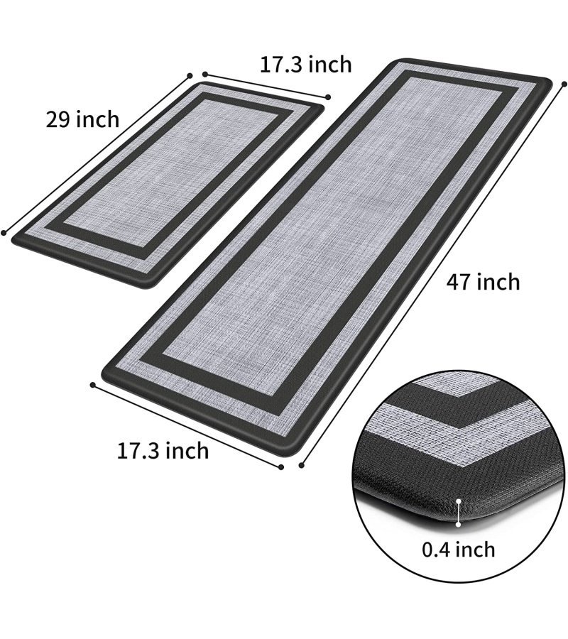Mattitude Kitchen Mat 2 PCS Cushioned Anti-Fatigue Kitchen Rugs Non-Skid Waterproof Kitchen Mats and Rugs Ergonomic Comfort Standing Mat for Kitchen. Floor. Office. Sink. Laundry. Black and Gray - Image 2