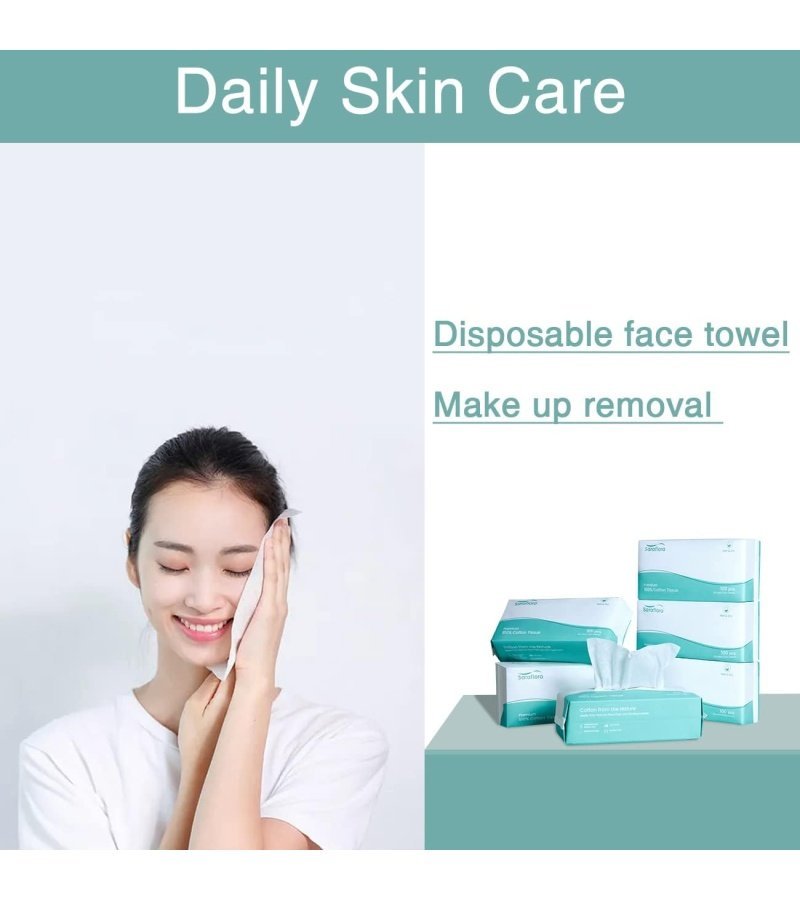 Saraflora 100% Cotton Facial Tissue. Soft Dry Wipe 6 Pack Size 7.9??7.9 inches. Use for Sensitive Skin Disposable Face Towel and Baby Washcloths. Makeup Wipes. Disposable Cleansing Cloths600 Count - Image 5