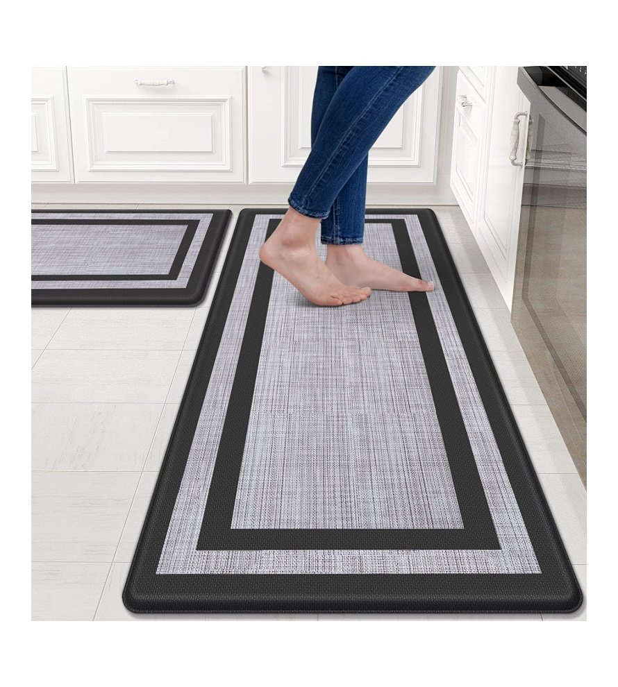Mattitude Kitchen Mat 2 PCS Cushioned Anti-Fatigue Kitchen Rugs Non-Skid Waterproof Kitchen Mats and Rugs Ergonomic Comfort Standing Mat for Kitchen. Floor. Office. Sink. Laundry. Black and Gray