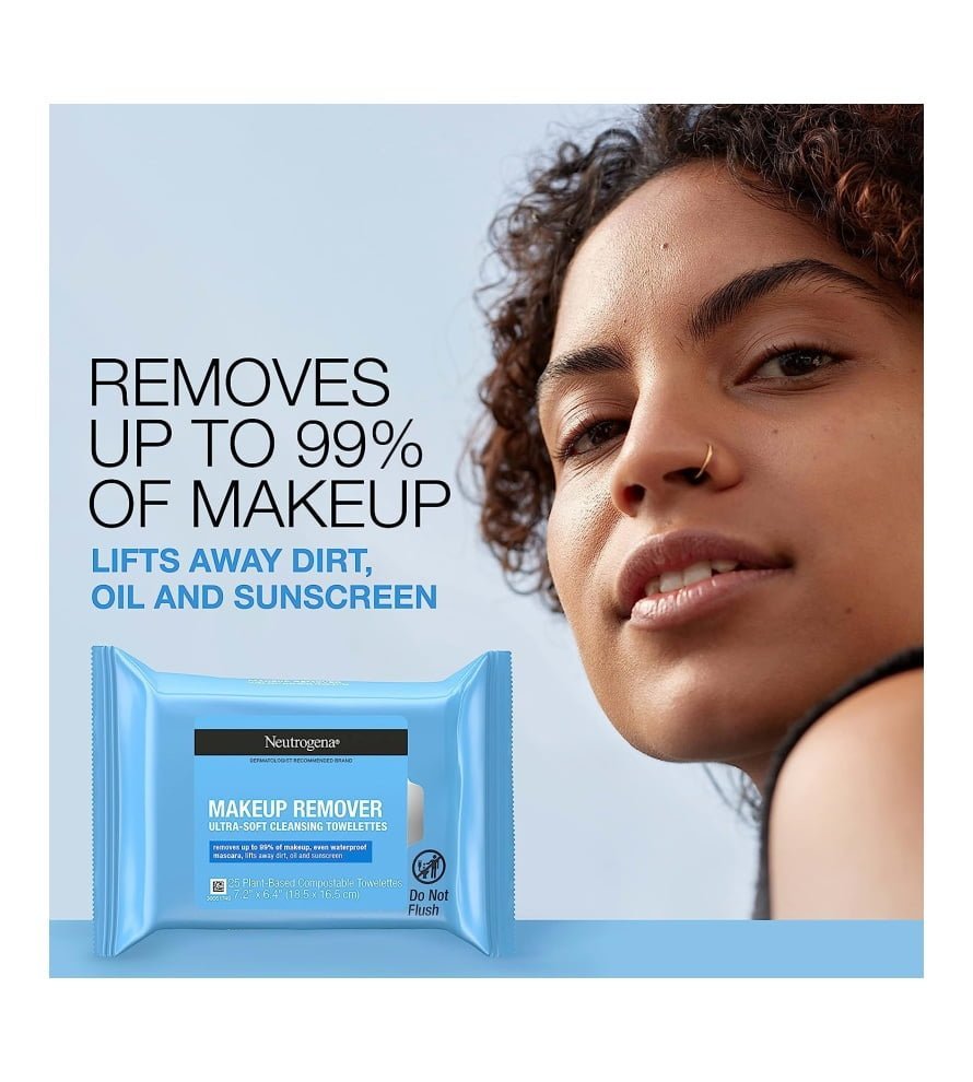 Neutrogena Cleansing Fragrance Free Makeup Remover Face Wipes. Cleansing Facial Towelettes for Waterproof Makeup. Alcohol-Free. Unscented. 100% Plant-Based Fibers. Twin Pack. 2 x 25 ct - Image 2