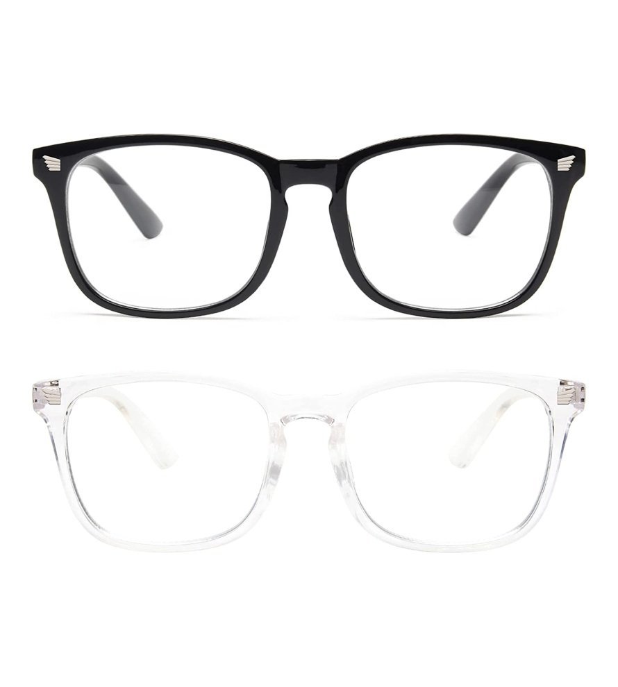livho 2 Pack Blue Light Blocking Glasses. Computer Reading/Gaming/TV/Phones Glasses for Women Men.Anti Eyestrain & UV Glare (Light Black+Clear)