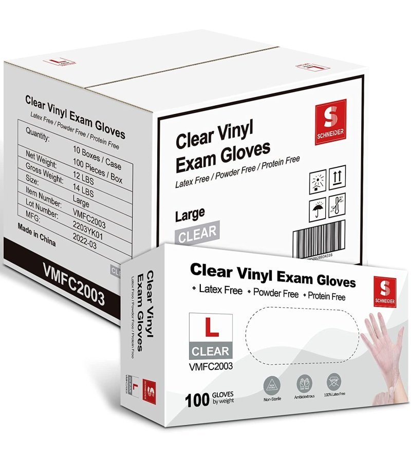 Schneider Clear Vinyl Exam Gloves. Latex-Free. Disposable Medical Gloves. Cleaning Gloves. Food Safe. Powder-Free. 4 mil - Image 2