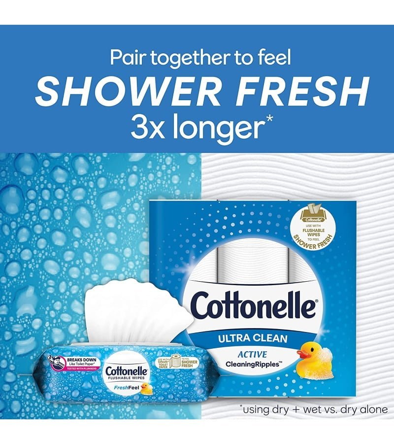 Cottonelle FreshFeel Flushable Wet Wipes. Adult Wet Wipes. 8 Flip-Top Packs. 336 Total Wipes - Image 7