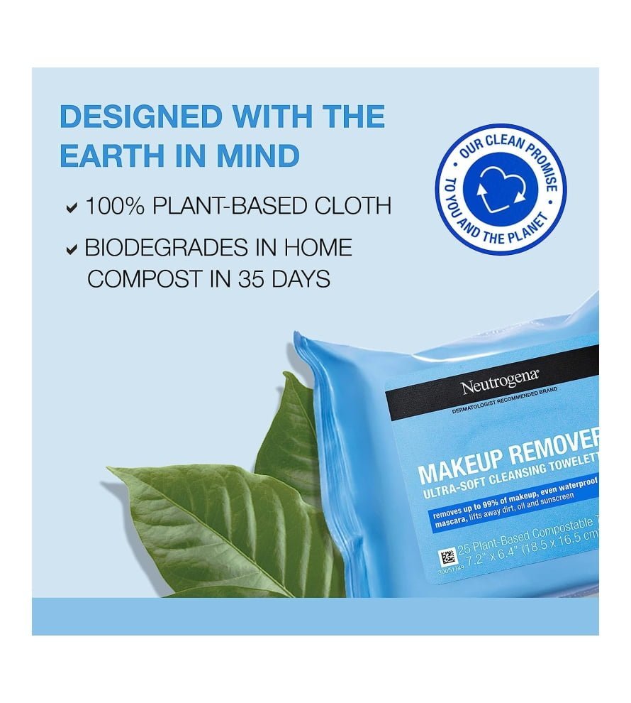 Neutrogena Cleansing Fragrance Free Makeup Remover Face Wipes. Cleansing Facial Towelettes for Waterproof Makeup. Alcohol-Free. Unscented. 100% Plant-Based Fibers. Twin Pack. 2 x 25 ct - Image 5