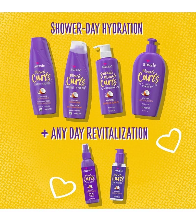 Aussie Miracle Curls Collection: Shampoo. Conditioner. Deep Conditioner. Spray Gel. Detangling Milk. and Oil Hair Treatment (6 Piece Set) - Image 4