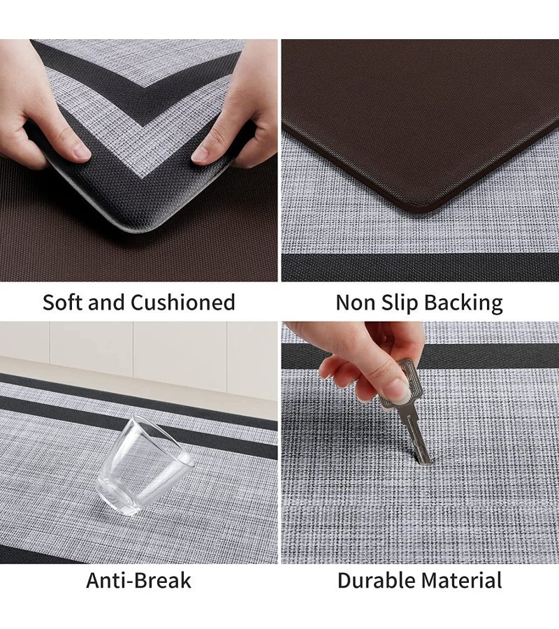 Mattitude Kitchen Mat 2 PCS Cushioned Anti-Fatigue Kitchen Rugs Non-Skid Waterproof Kitchen Mats and Rugs Ergonomic Comfort Standing Mat for Kitchen. Floor. Office. Sink. Laundry. Black and Gray - Image 4