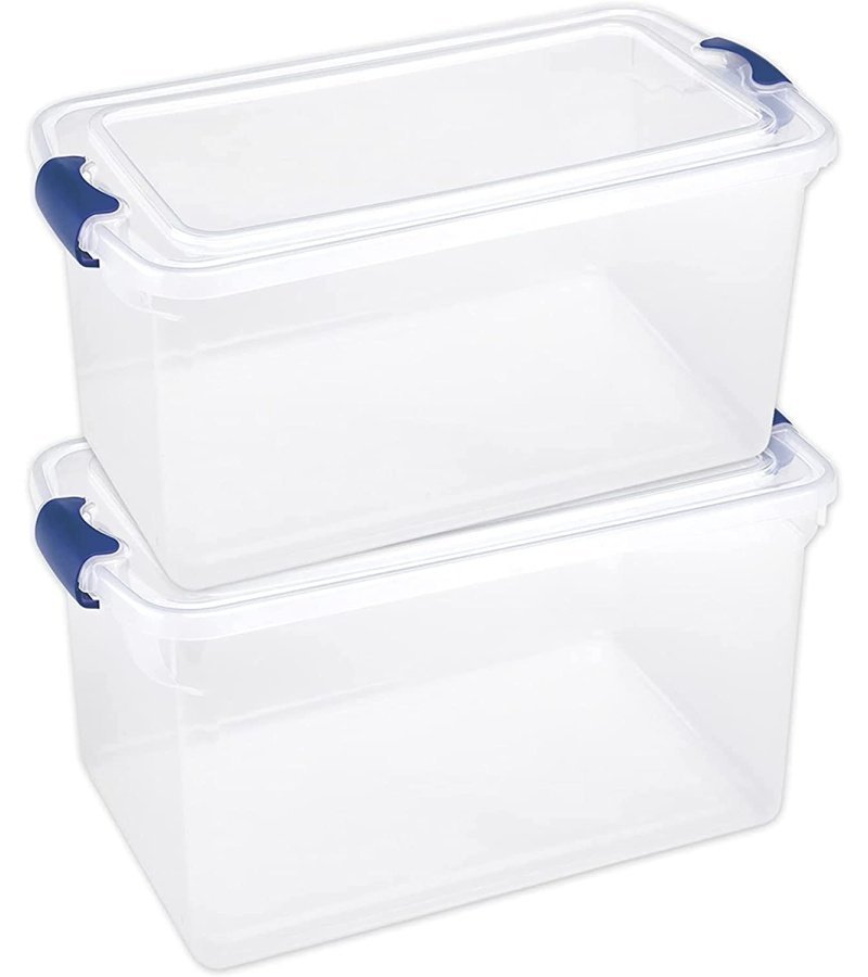 HOMZ Heavy Duty Modular Stackable Storage Tote Containers with Latching Lids. 66 Quart Capacity. Clear. 2 Pack - Image 2