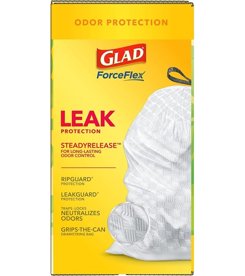 GLAD ForceFlex Tall Kitchen Drawstring Trash Bags. 13 Gallon White Trash Bag for Kitchen Trash Can. Gain Original Scent. Odor Shield. Odor Eliminator. Leak Protection. 110 Count - Image 22