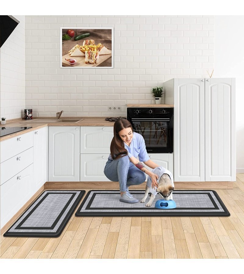 Mattitude Kitchen Mat 2 PCS Cushioned Anti-Fatigue Kitchen Rugs Non-Skid Waterproof Kitchen Mats and Rugs Ergonomic Comfort Standing Mat for Kitchen. Floor. Office. Sink. Laundry. Black and Gray - Image 6