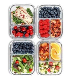 2 & 3 Compartment Glass Meal Prep Containers (4 Pack. 32 oz) ?C Glass Food Storage Containers with Lids. Glass Lunch Box. Glass Bento Box Lunch Containers. Portion Control. Airtight