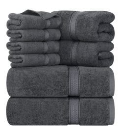 Utopia Towels 8-Piece Premium Towel Set. 2 Bath Towels. 2 Hand Towels. and 4 Wash Cloths. 600 GSM 100% Ring Spun Cotton Highly Absorbent Towels for Bathroom. Gym. Hotel. and Spa (Grey)