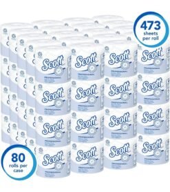 Scott Professional 100% Recycled Fiber Standard Roll Bathroom Tissue (13217). 2-Ply. White. 80 Rolls / Case. 473 Sheets / Roll. 37.840 Sheets / Case