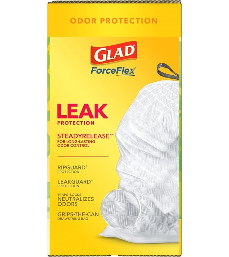 GLAD ForceFlex Tall Kitchen Drawstring Trash Bags. 13 Gallon White Trash Bag for Kitchen Trash Can. Gain Original Scent. Odor Shield. Odor Eliminator. Leak Protection. 110 Count - Image 21