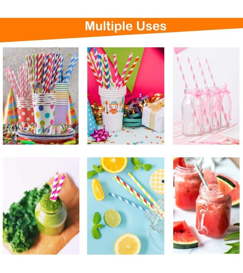 Weemium 200 Biodegradable Paper Straws ?C Durable & Eco-Friendly in 10 Color Stripes ?C Rainbow Drinking Straws & Party Decoration Supplies - Image 4